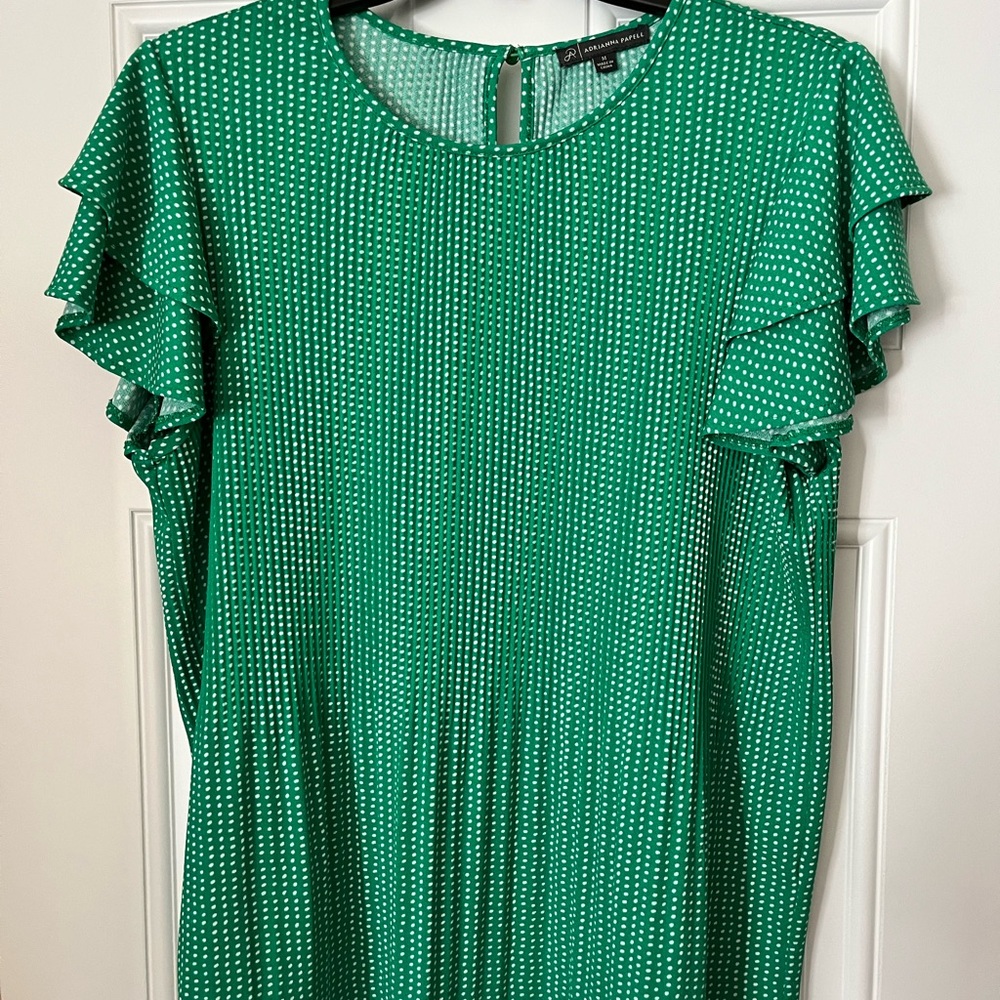 Adrianna Papell Green Polka Dot Blouse